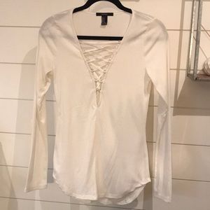 NWOT Forever 21 White Ribbed Long Sleeve Shirt - M
